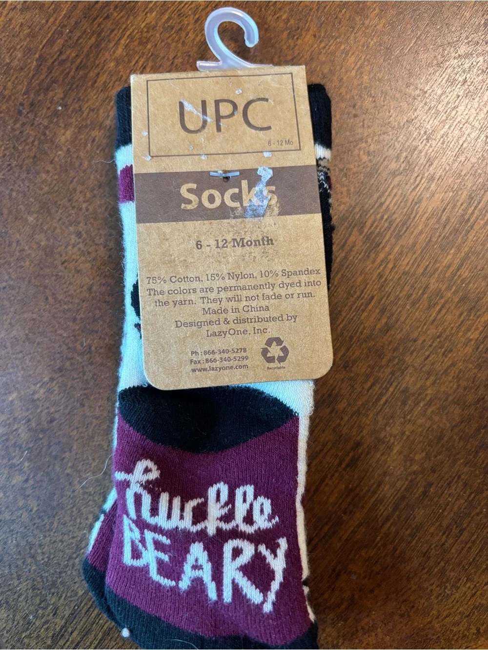 Lazy One Cream and Black Crew Socks with Berry Accents